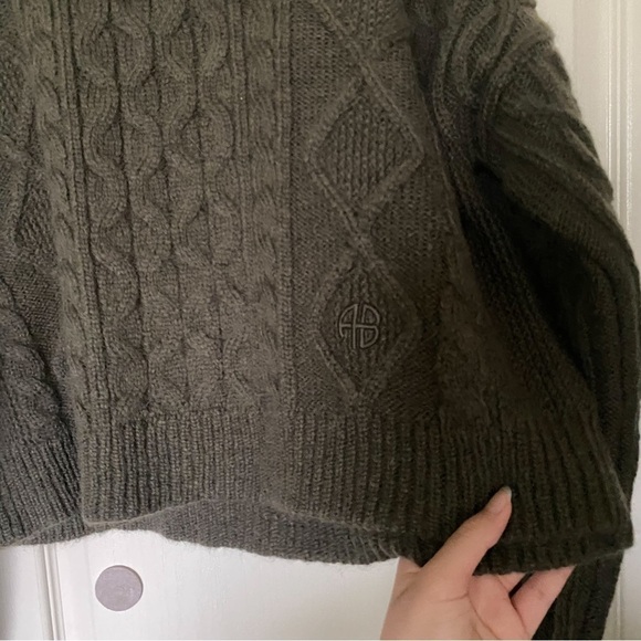 Anine Bing Sweater Irina Cable Knit Heavyweight Alpaca Wool Chunky Green L NWT - Picture 3 of 8